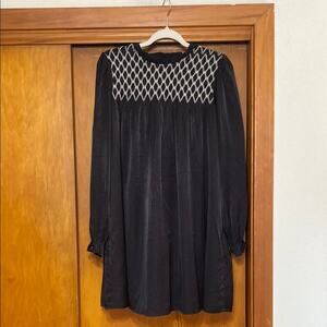 NWT Black Bishop Sleeve High Neck Dress Embroidered Long Sleeve Lined